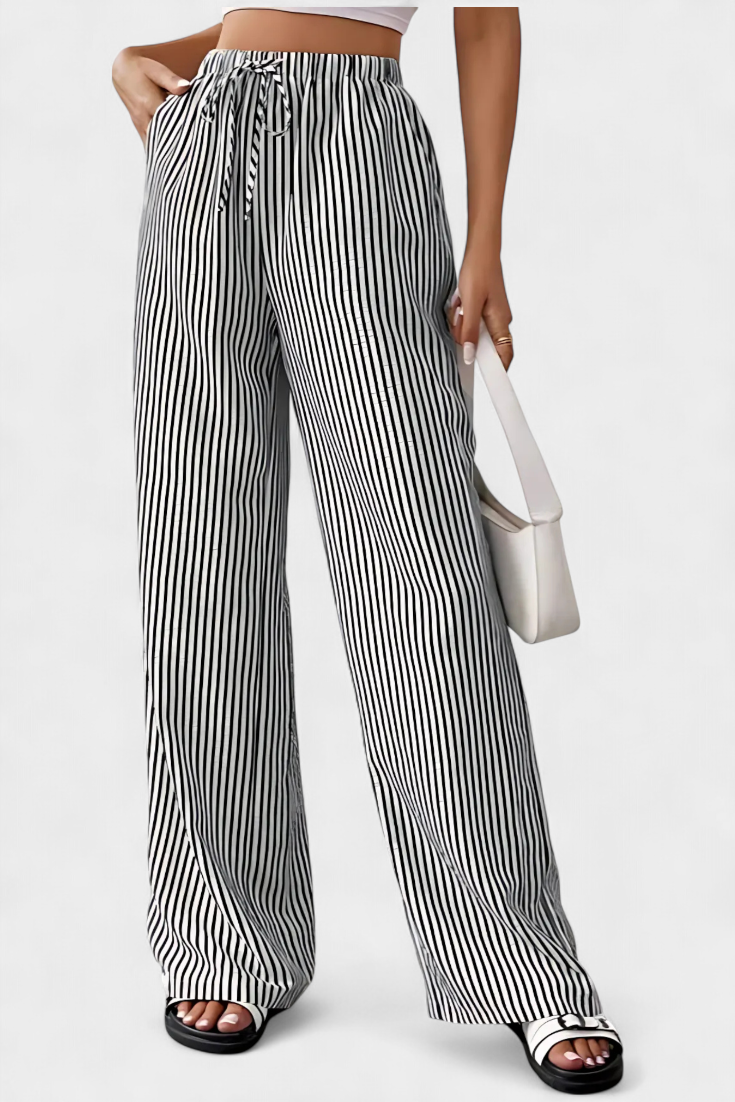 Sabrina | Adjustable Waist Striped Straight Pants