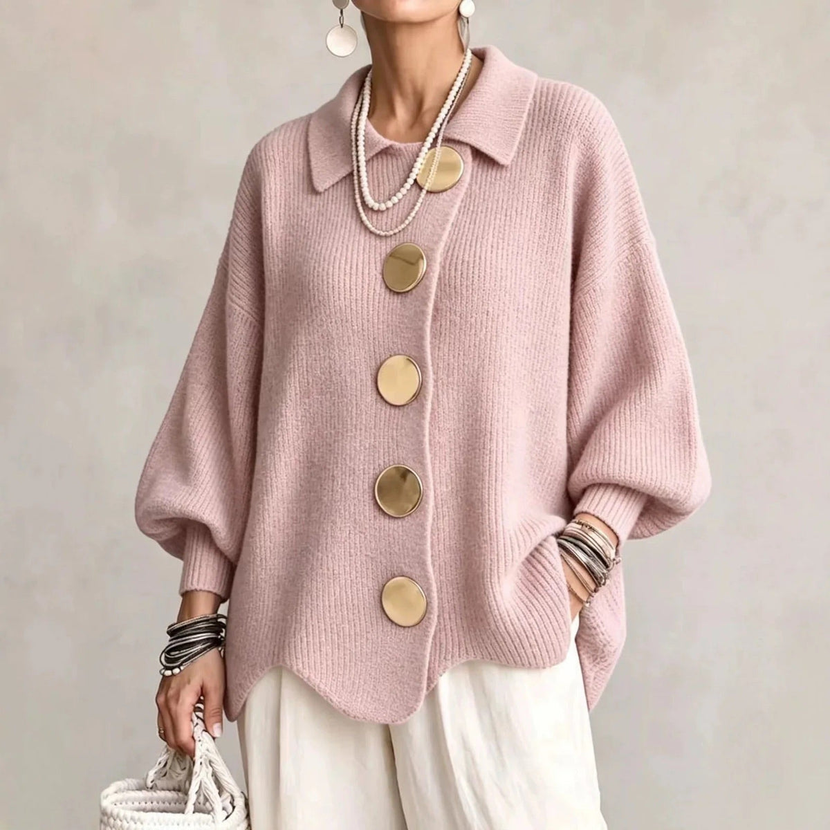 Lara - Oversized Collared Button Cardigan