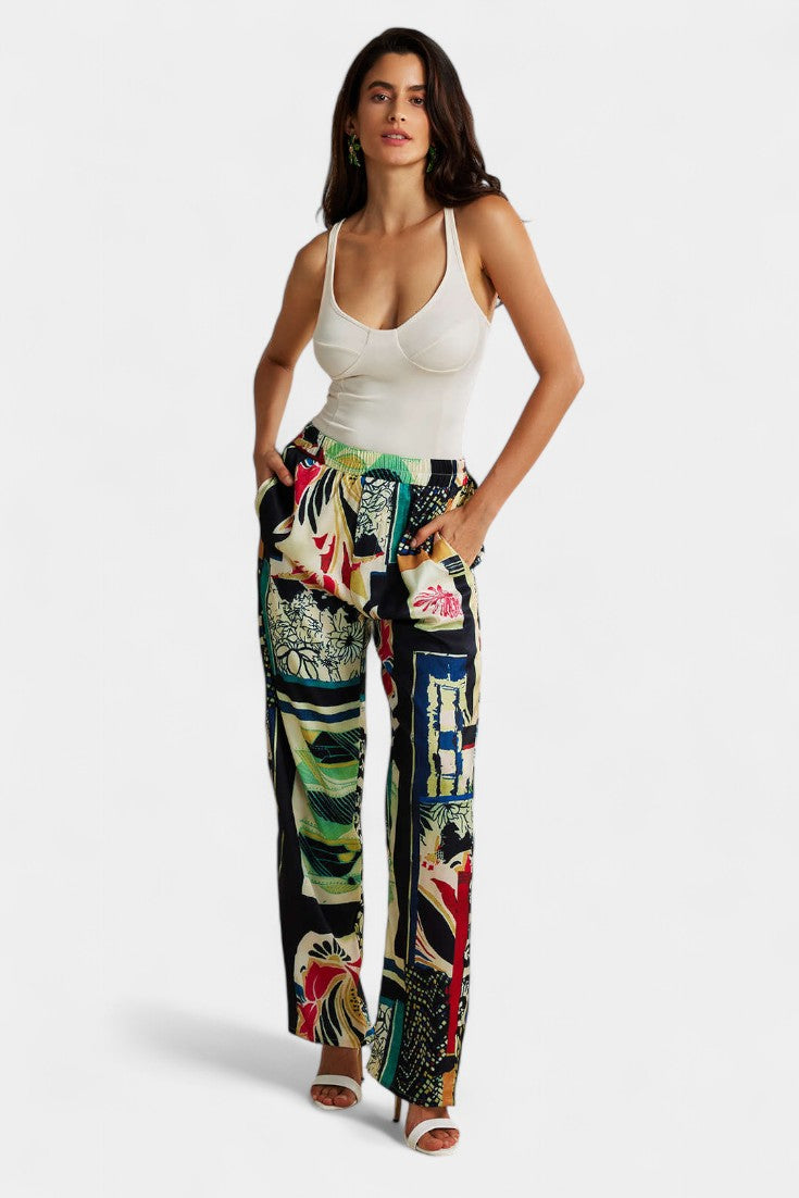 Arce | Floral Print High-Waisted Straight Leg Trousers