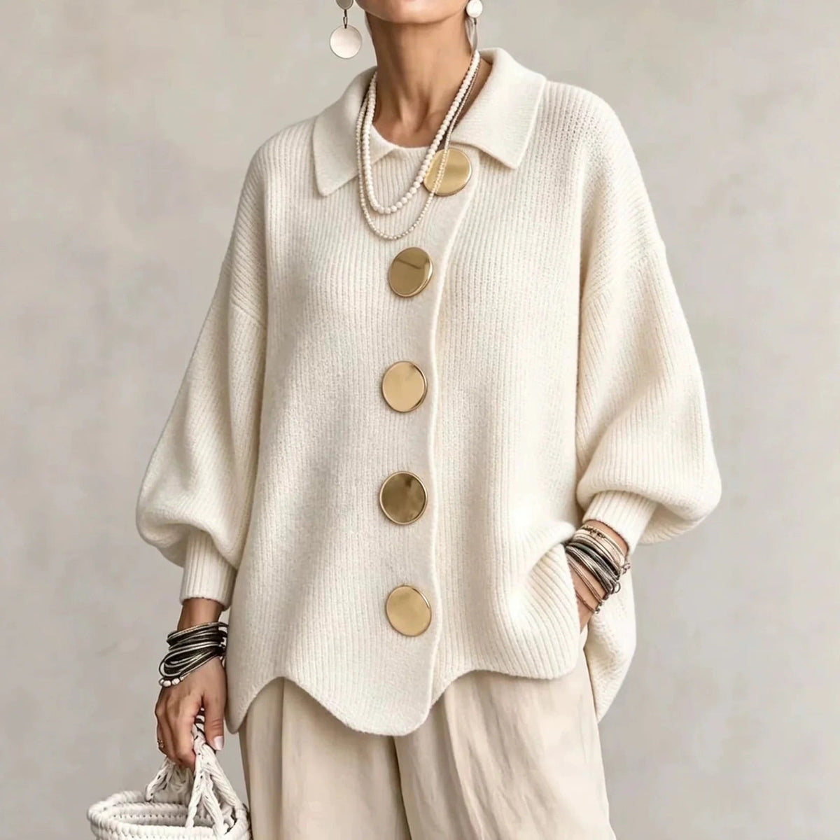 Lara - Oversized Collared Button Cardigan