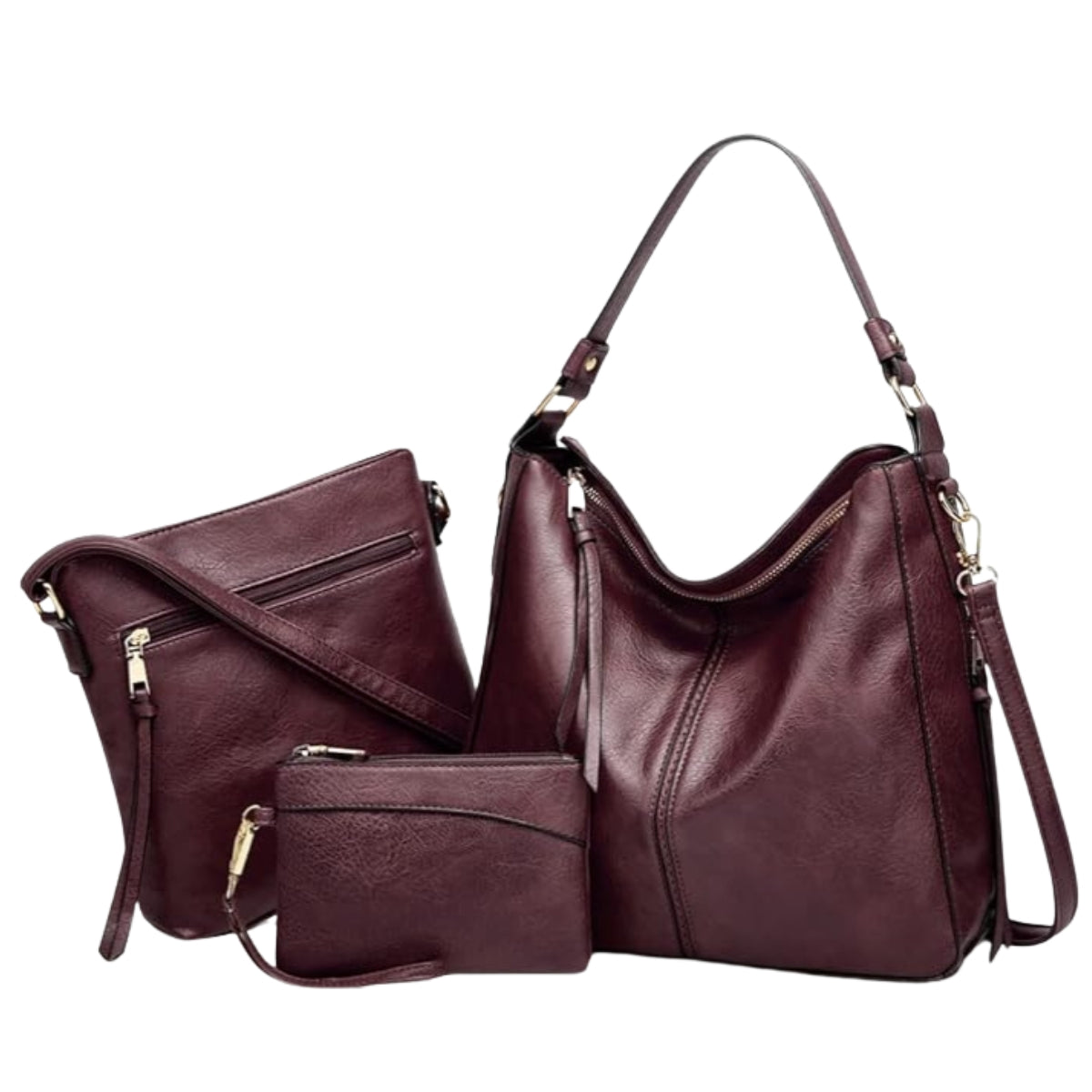 Luxury Olivia Leather 3-Piece Hobo Bag Set