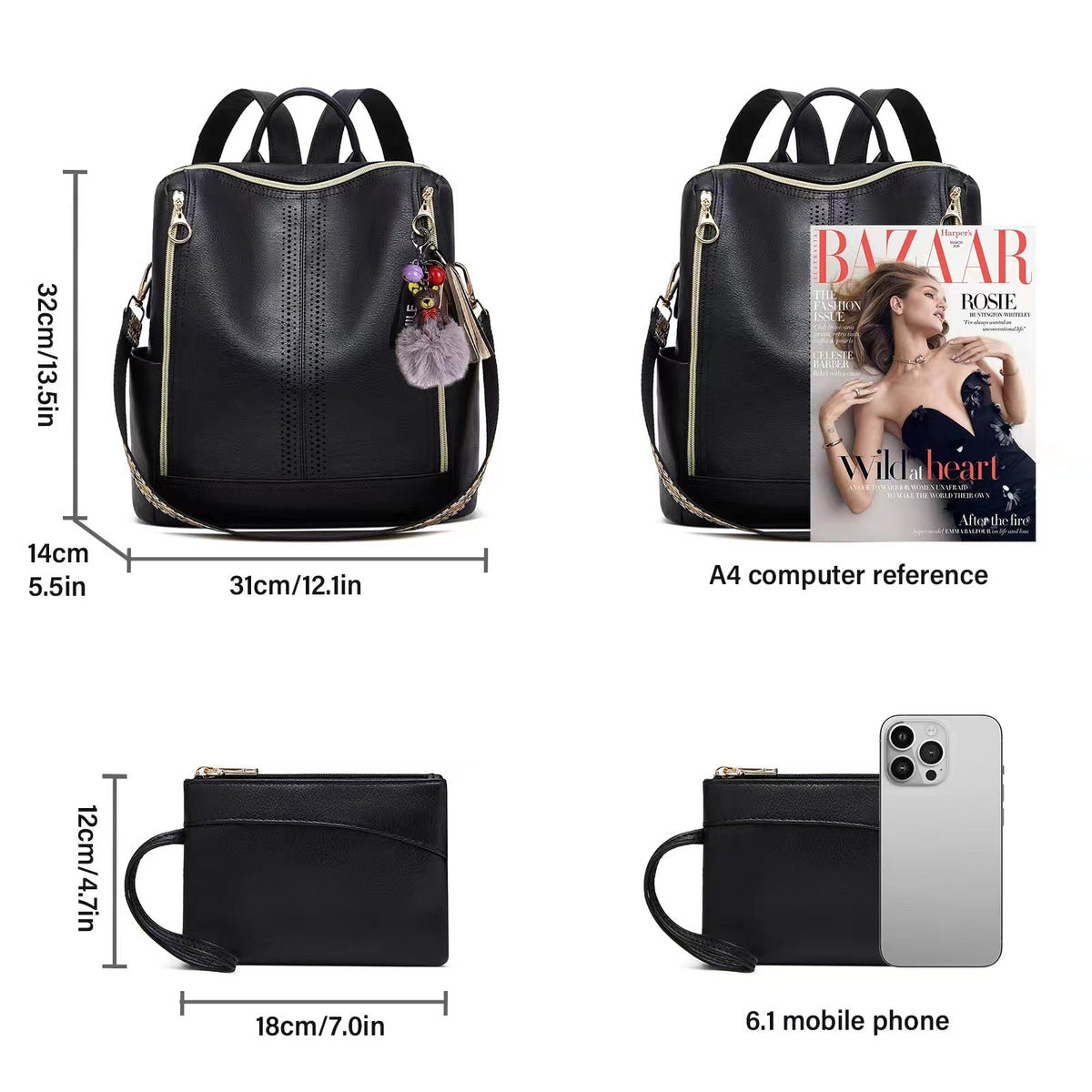 Luxury Olivia 2 -Piece Bag Set 2-in-1 Convertible Backpack + Free Pouch