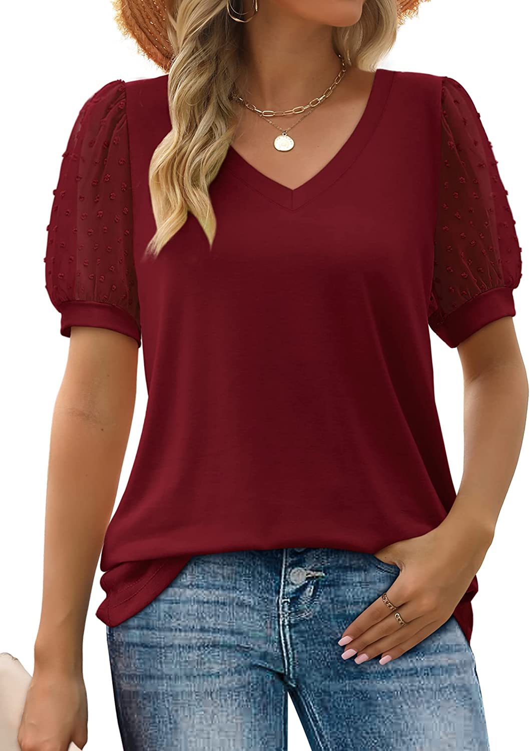 Richa - Sheer Sleeve V-Neck Top