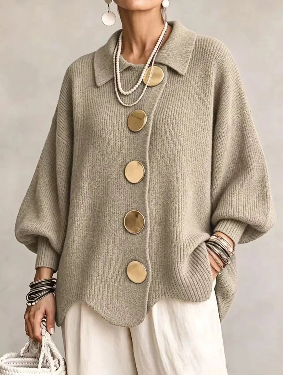 Lara - Oversized Collared Button Cardigan