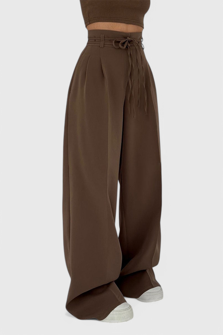 Sophie | High-Waisted Wide-Leg Trousers with Cord Accents