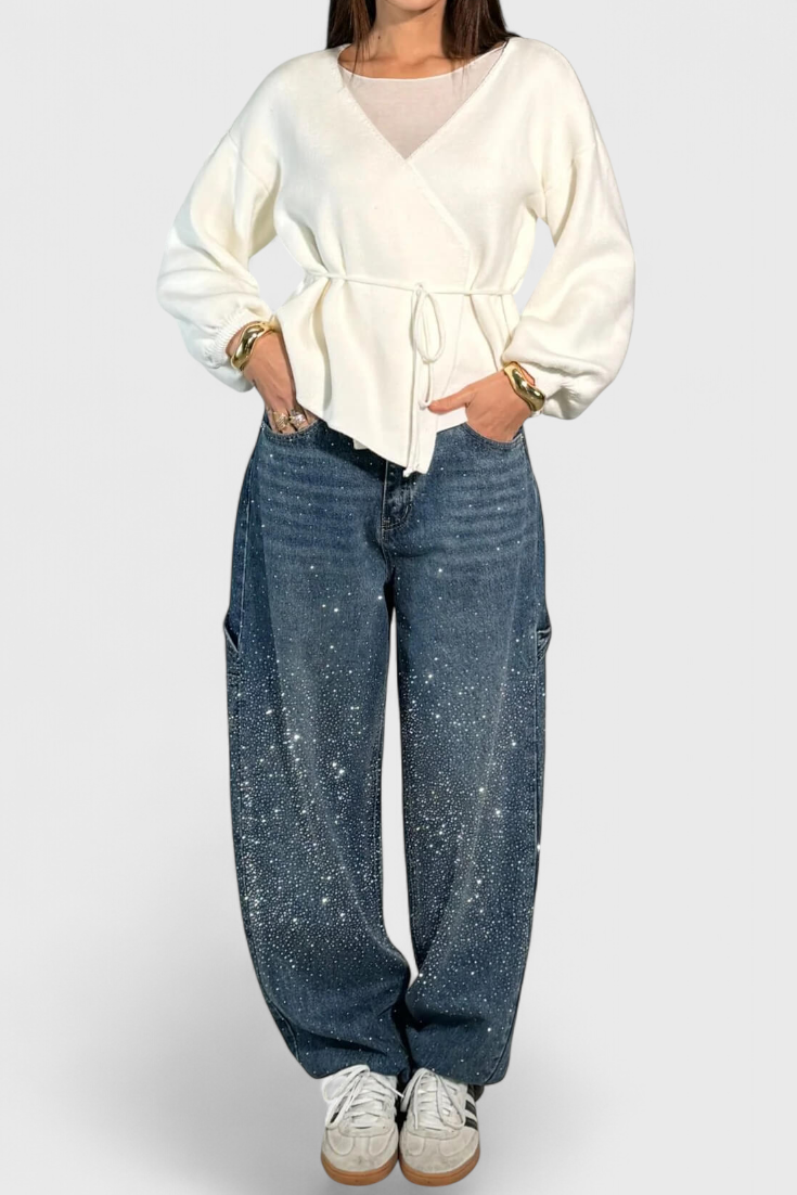 Dariya | Rhinestone Cargo Balloon Jeans