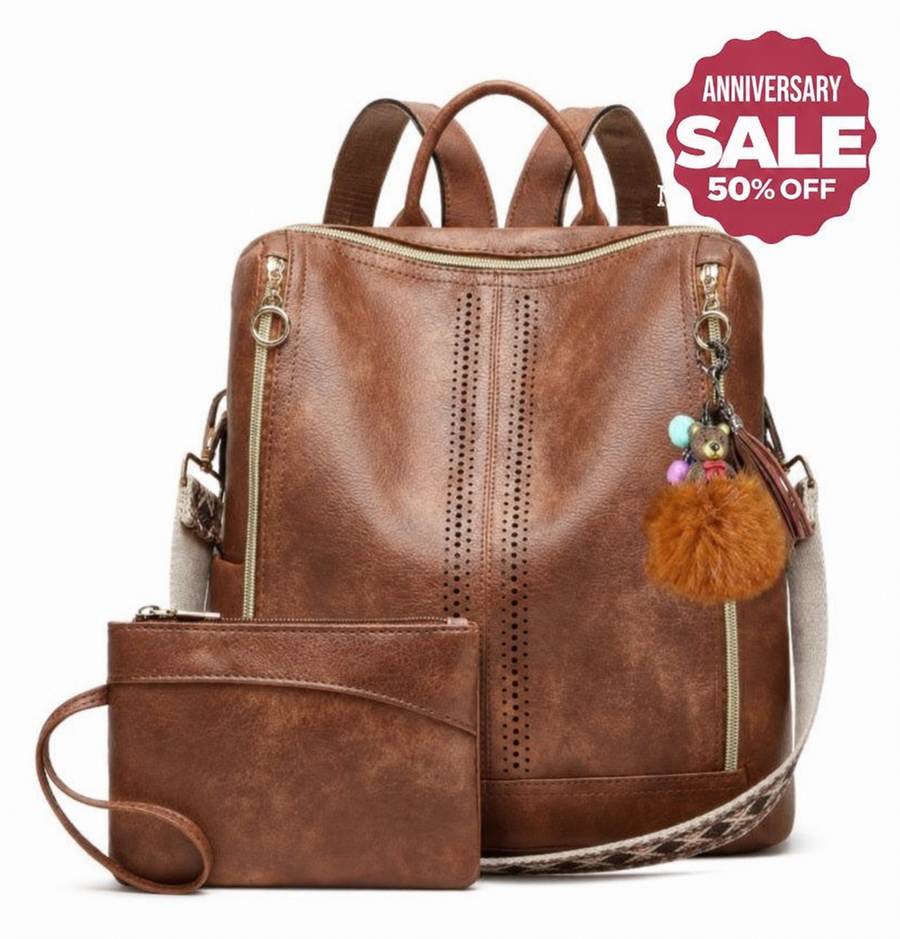 Luxury Olivia 2 -Piece Bag Set 2-in-1 Convertible Backpack + Free Pouch