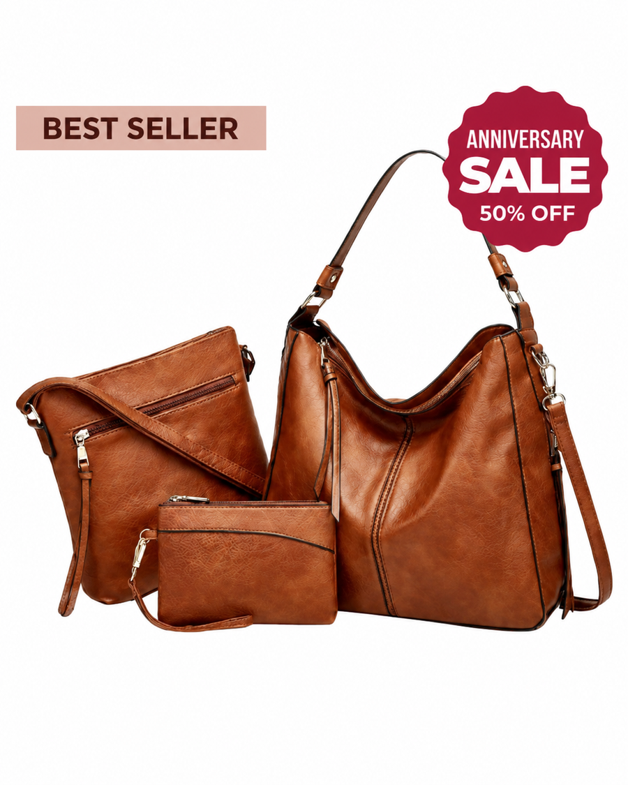 Luxury Olivia Leather 3-Piece Hobo Bag Set