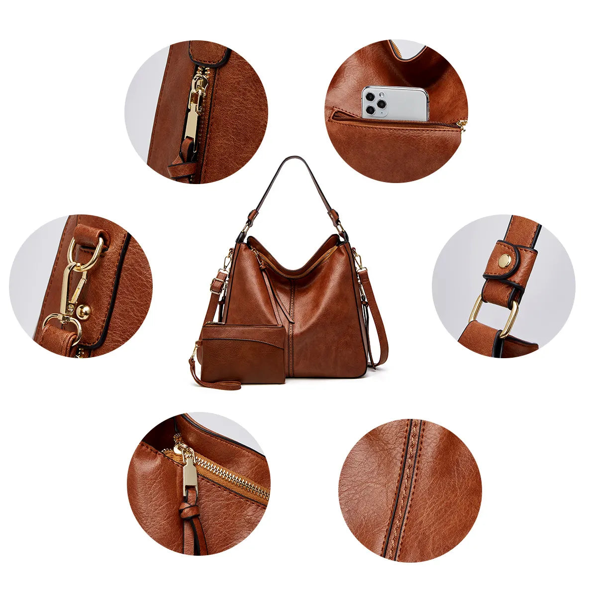 Luxury Olivia Leather 3-Piece Hobo Bag Set