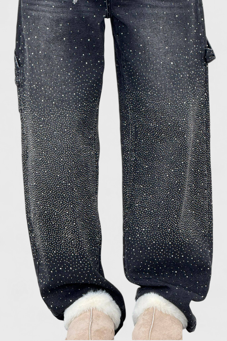 Dariya | Rhinestone Cargo Balloon Jeans