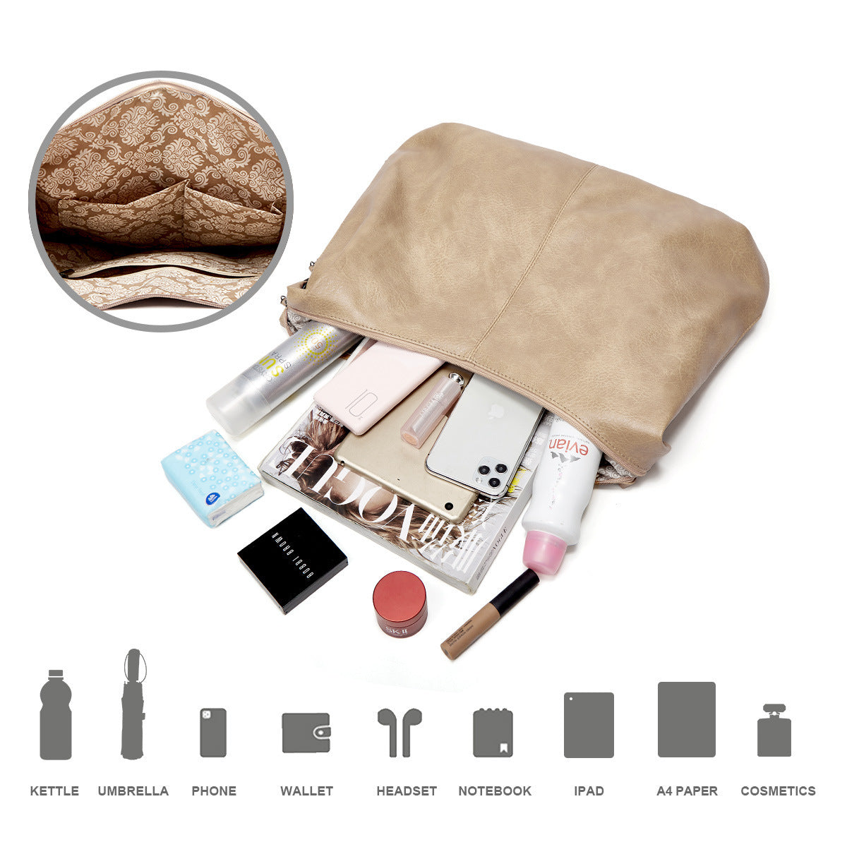 The Soft Elegant Olivia Hobo Handbag 3-Piece Set