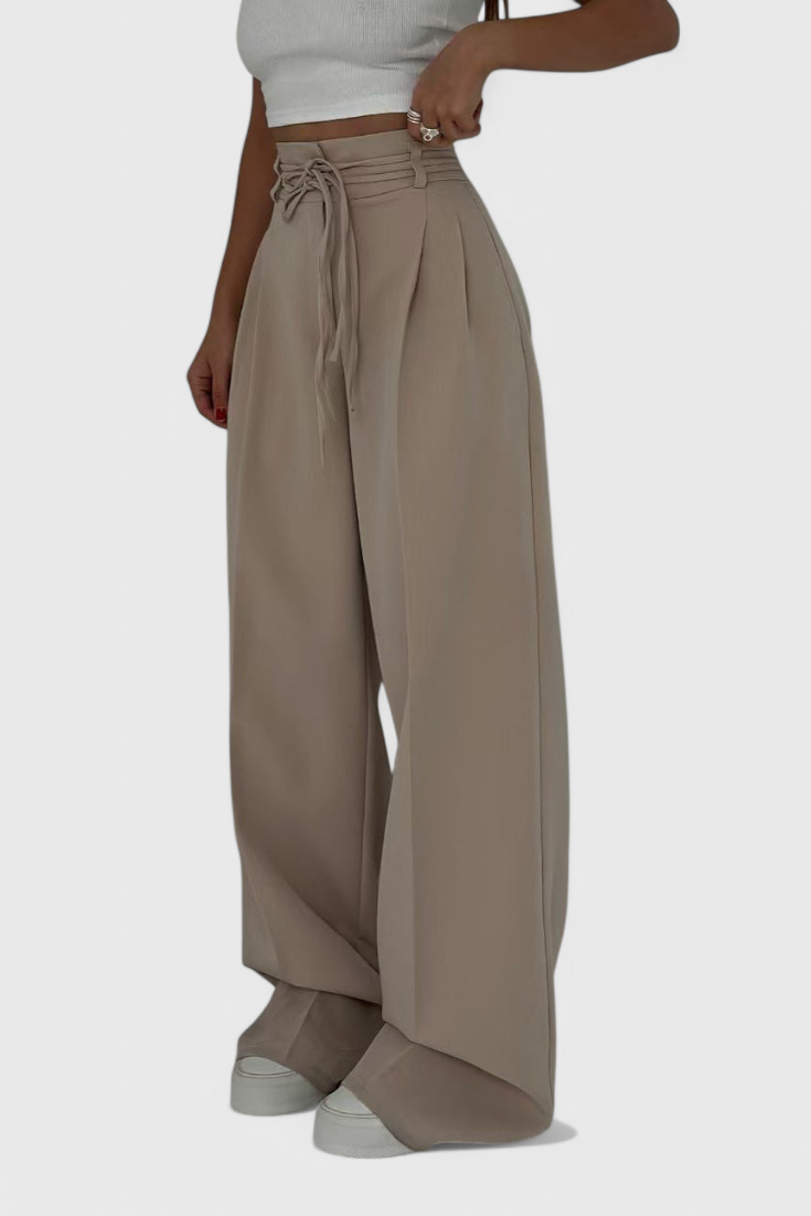 Sophie | High-Waisted Wide-Leg Trousers with Cord Accents