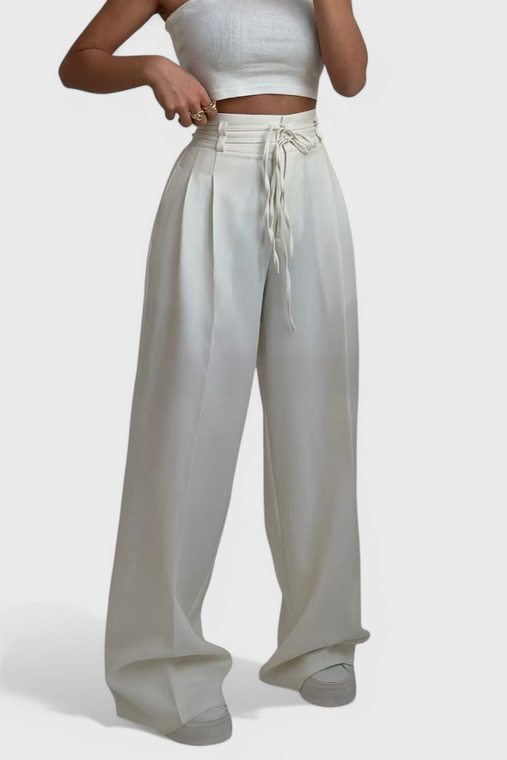 Sophie | High-Waisted Wide-Leg Trousers with Cord Accents