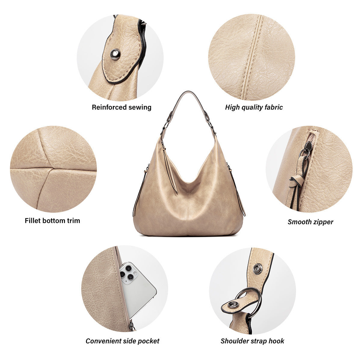 The Soft Elegant Olivia Hobo Handbag 3-Piece Set
