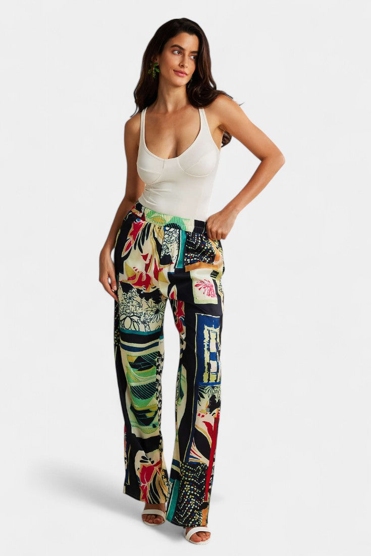 Arce | Floral Print High-Waisted Straight Leg Trousers