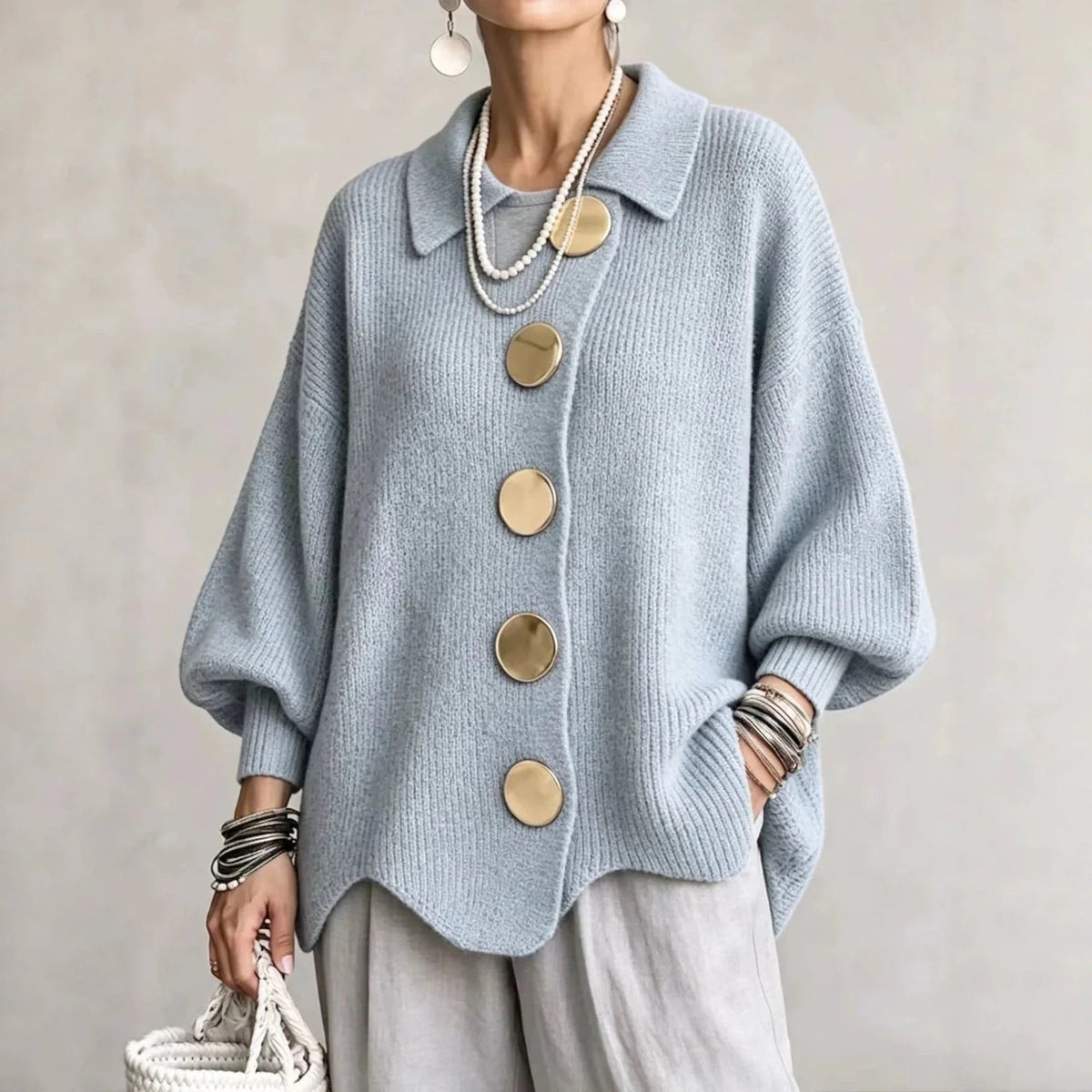 Lara - Oversized Collared Button Cardigan