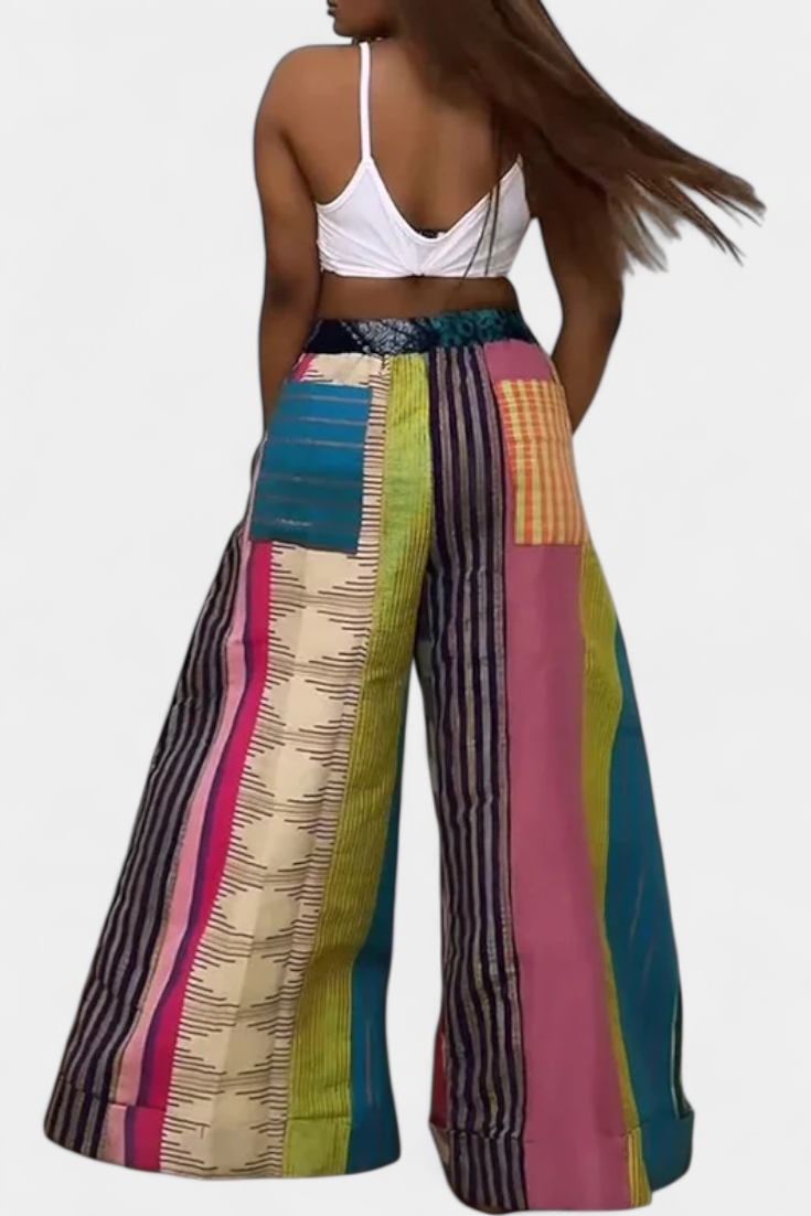 Claudine | Striped Wide-Leg Trousers with Contrast Drawstring