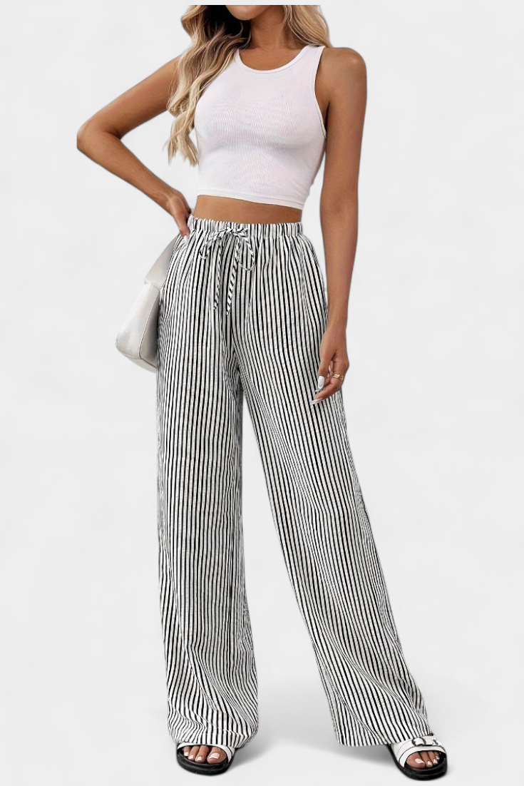 Sabrina | Adjustable Waist Striped Straight Pants