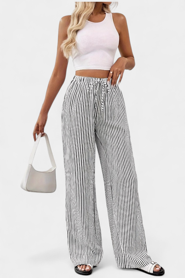 Sabrina | Adjustable Waist Striped Straight Pants