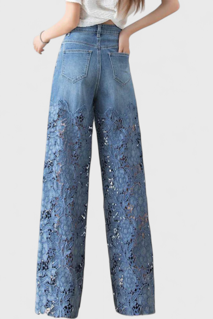Jasiel | Openwork Lace Denim Palazzo Pants