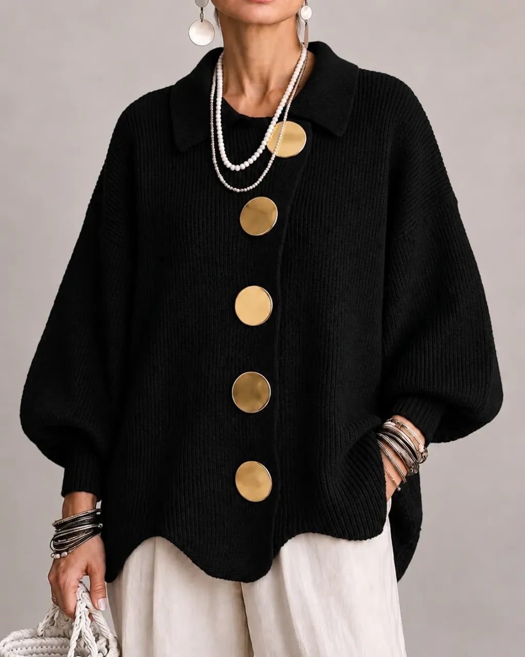 Lara - Oversized Collared Button Cardigan