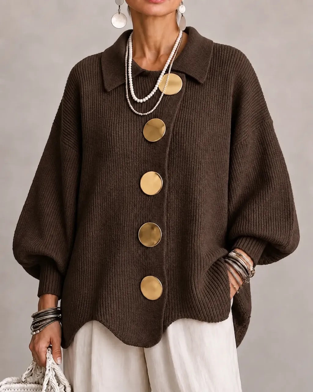 Lara - Oversized Collared Button Cardigan