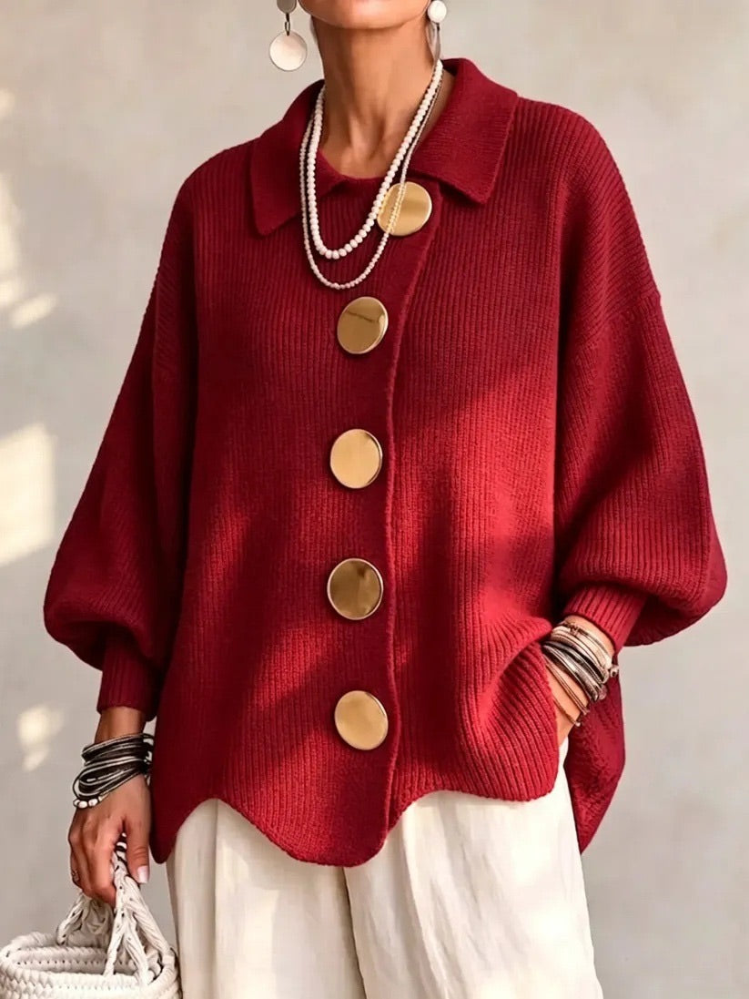 Lara - Oversized Collared Button Cardigan