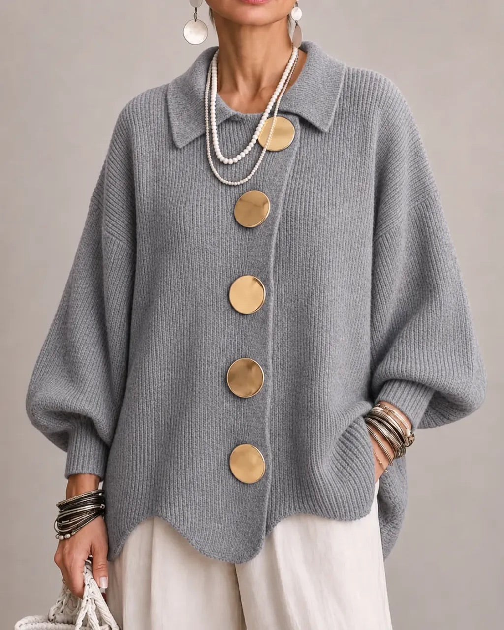 Lara - Oversized Collared Button Cardigan