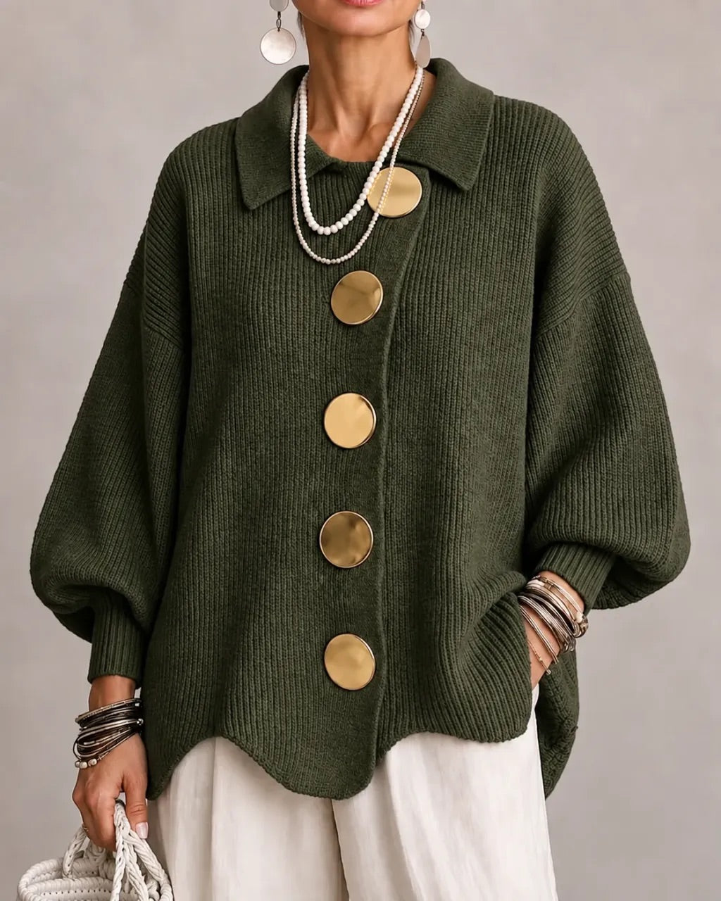 Lara - Oversized Collared Button Cardigan