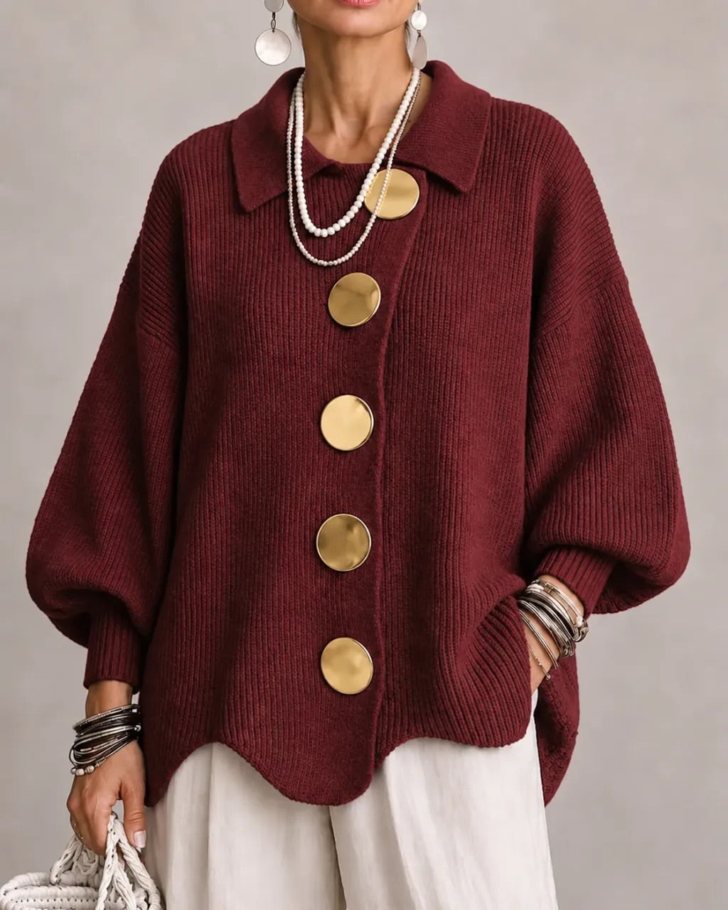 Lara - Oversized Collared Button Cardigan