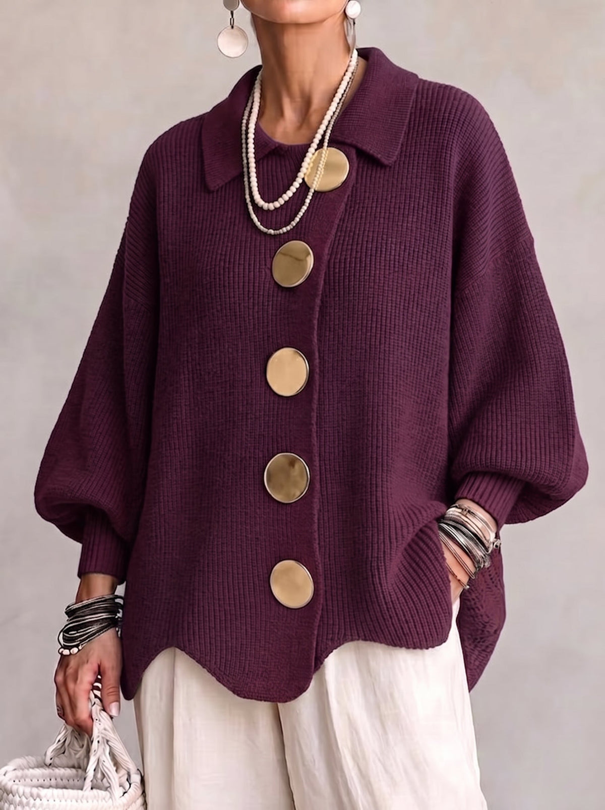 Lara - Oversized Collared Button Cardigan