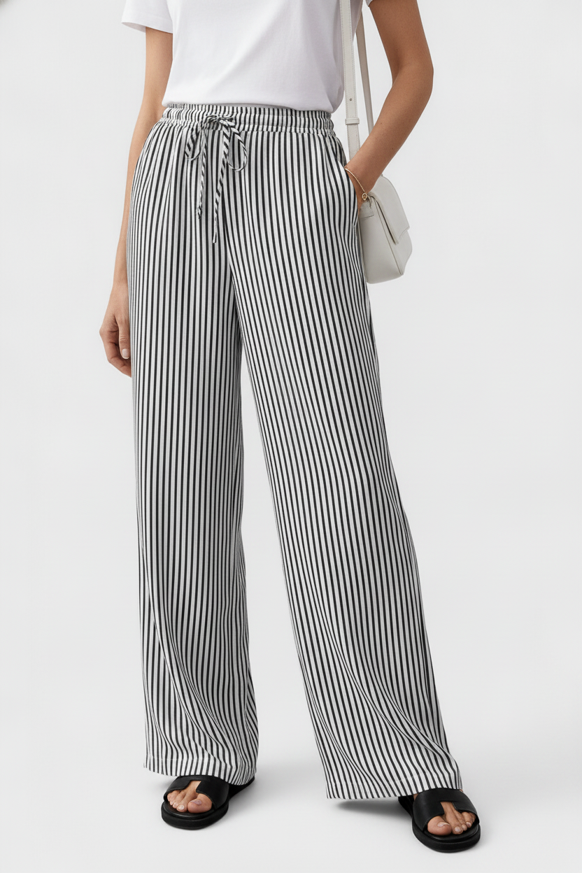 Sabrina | Adjustable Waist Striped Straight Pants