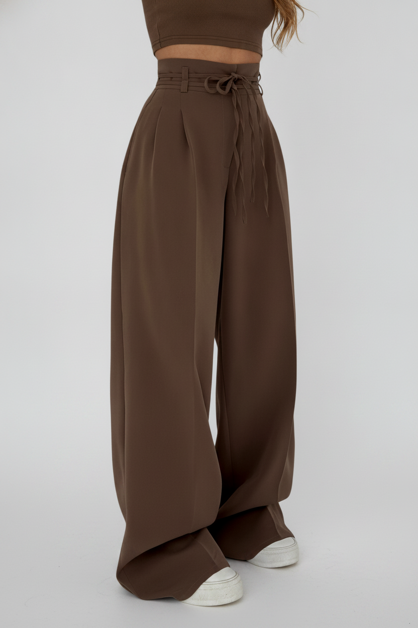 Sophie | High-Waisted Wide-Leg Trousers with Cord Accents